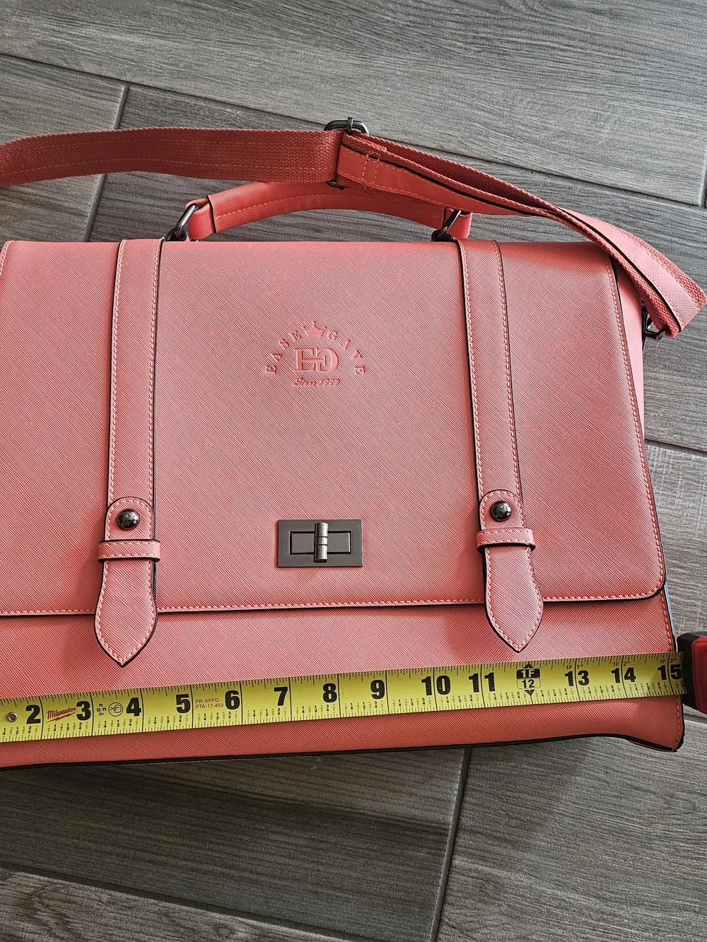 Embossed Laptop Messenger Bag in Coral Pink